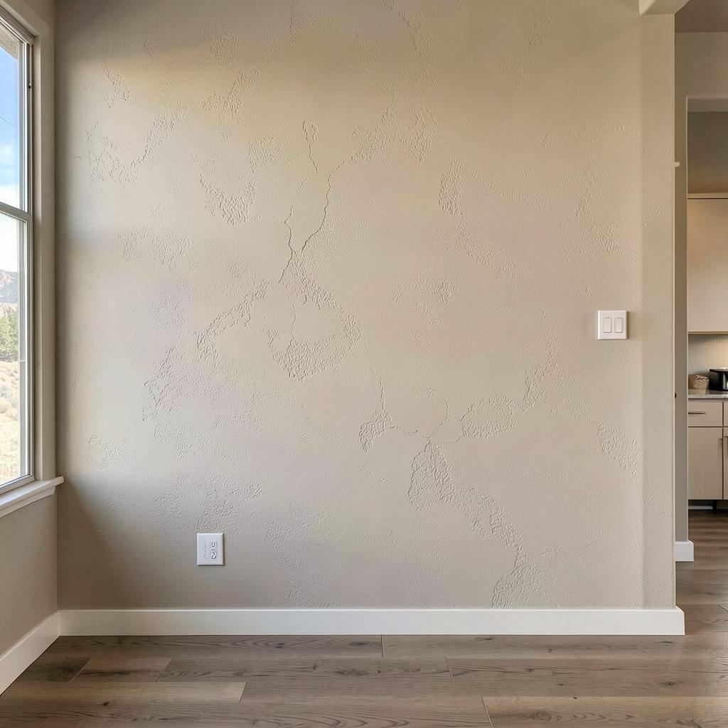 Wall with seamlessly blended knockdown texture and matching paint after texture matching in Colorado Springs