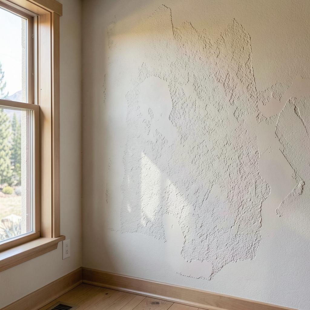 Wall with a visibly mismatched rough texture patch before texture matching in Colorado Springs